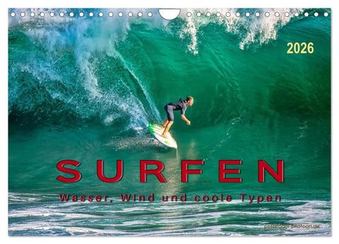 Surfen - Wasser, Wind und coole Typen (Wandkalender 2026 DIN A4 quer), CALVENDO Monatskalender