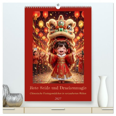 Rote Seide und Drachenmagie (hochwertiger Premium Wandkalender 2027 DIN A2 hoch), Kunstdruck in Hochglanz