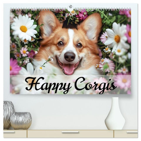 Happy Corgis (hochwertiger Premium Wandkalender 2026 DIN A2 quer), Kunstdruck in Hochglanz