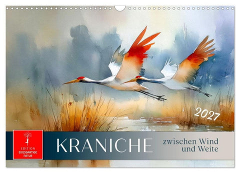 Kraniche zwischen Wind und Weite (Wandkalender 2027 DIN A3 quer), CALVENDO Monatskalender