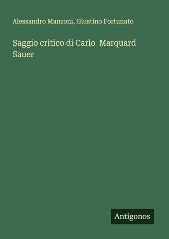 Saggio critico di Carlo  Marquard Sauer