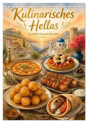 Kulinarisches Hellas - Gemalte Gaumenfreuden (Tischkalender 2027 DIN A5 hoch), CALVENDO Monatskalender