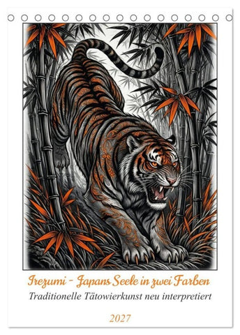 Irezumi - Japans Seele in zwei Farben (Tischkalender 2027 DIN A5 hoch), CALVENDO Monatskalender