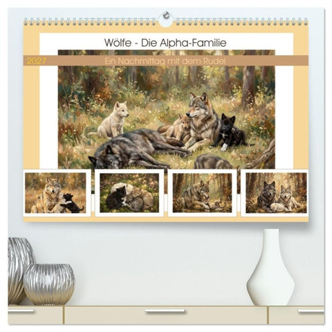 Wölfe - Die Alpha-Familie (hochwertiger Premium Wandkalender 2027 DIN A2 quer), Kunstdruck in Hochglanz