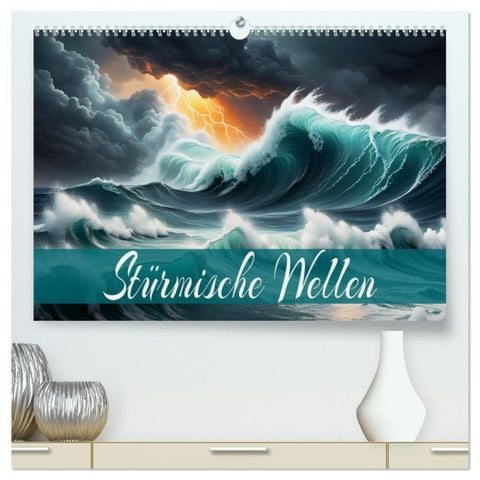 Stürmische Wellen (hochwertiger Premium Wandkalender 2026 DIN A2 quer), Kunstdruck in Hochglanz