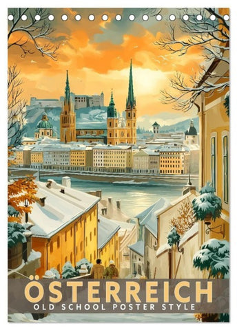 Österreich - Old School Poster Style (Tischkalender 2027 DIN A5 hoch), CALVENDO Monatskalender