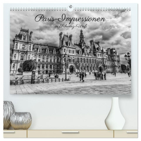 Paris-Impressionen in Schwarz-Weiß (hochwertiger Premium Wandkalender 2027 DIN A2 quer), Kunstdruck in Hochglanz