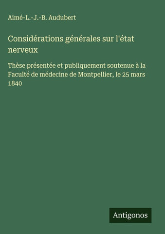 Considérations générales sur l'état nerveux