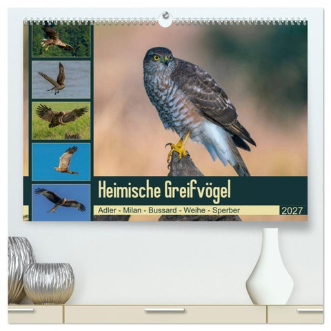Heimische GREIFVÖGEL Adler Milan Bussard Weihe Sperber (hochwertiger Premium Wandkalender 2027 DIN A2 quer), Kunstdruck in Hochglanz