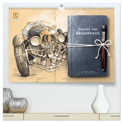 Classic Car Sketchbook (hochwertiger Premium Wandkalender 2027 DIN A2 quer), Kunstdruck in Hochglanz