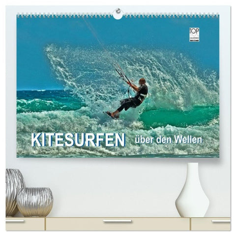 Kitesurfen - über den Wellen (hochwertiger Premium Wandkalender 2027 DIN A2 quer), Kunstdruck in Hochglanz