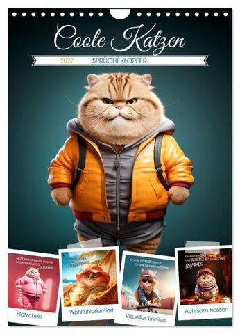 COOLE KATZEN Sprücheklopfer (Wandkalender 2027 DIN A4 hoch), CALVENDO Monatskalender