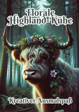 Florale Highland-Kühe
