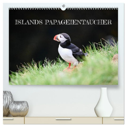 Islands Papageientaucher (hochwertiger Premium Wandkalender 2026 DIN A2 quer), Kunstdruck in Hochglanz
