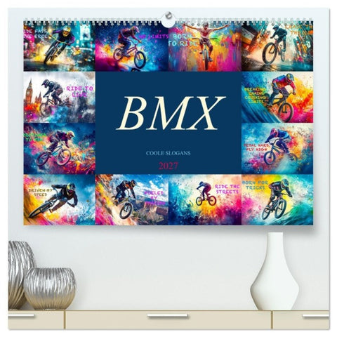 BMX - Coole Slogans (hochwertiger Premium Wandkalender 2027 DIN A2 quer), Kunstdruck in Hochglanz