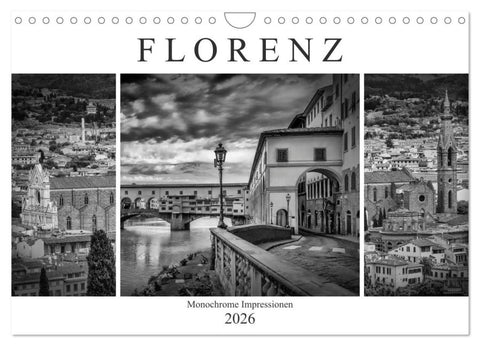 FLORENZ Monochrome Impressionen (Wandkalender 2026 DIN A4 quer), CALVENDO Monatskalender
