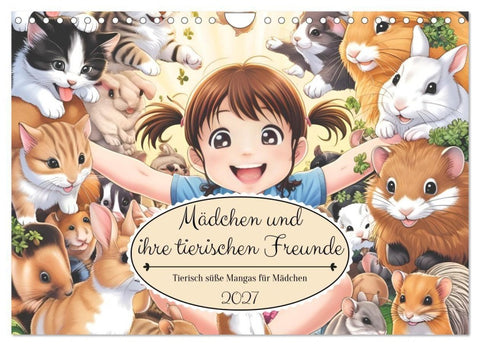 Mädchen und ihre tierischen Freunde - Tierisch süße Mangas für Mädchen (Wandkalender 2027 DIN A4 quer), CALVENDO Monatskalender