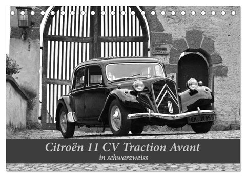 Citroën 11 CV Traction Avant in schwarzweiss (Tischkalender 2027 DIN A5 quer), CALVENDO Monatskalender
