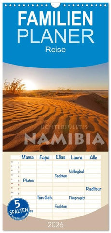 Familienplaner 2026 - Lichterfülltes Namibia mit 5 Spalten (Wandkalender, 21 x 45 cm) CALVENDO