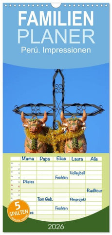 Familienplaner 2026 - Perú. Impressionen mit 5 Spalten (Wandkalender, 21 x 45 cm) CALVENDO
