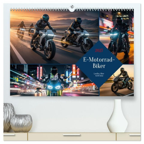 E-Motorrad-Biker (hochwertiger Premium Wandkalender 2027 DIN A2 quer), Kunstdruck in Hochglanz
