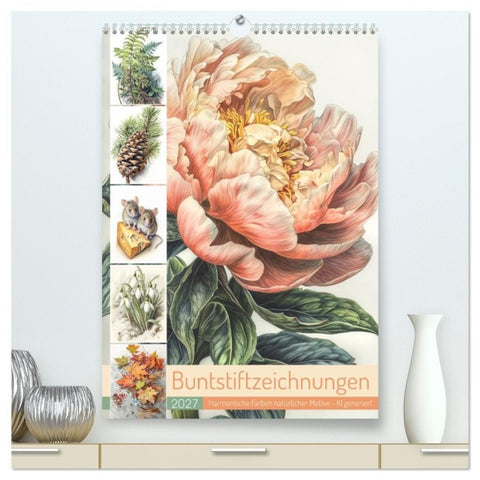 Buntstiftzeichnungen (hochwertiger Premium Wandkalender 2027 DIN A2 hoch), Kunstdruck in Hochglanz