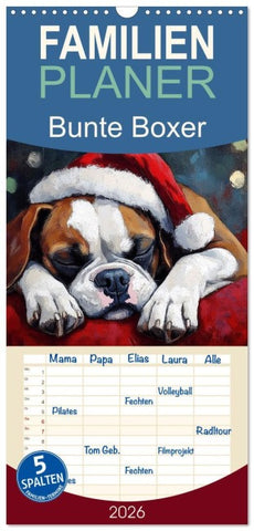 Familienplaner 2026 - Bunte Boxer mit 5 Spalten (Wandkalender, 21 x 45 cm) CALVENDO