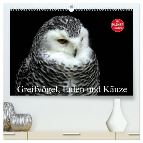 Greifvögel, Eulen und Käuze (hochwertiger Premium Wandkalender 2026 DIN A2 quer), Kunstdruck in Hochglanz