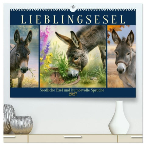 Lieblingsesel (hochwertiger Premium Wandkalender 2027 DIN A2 quer), Kunstdruck in Hochglanz