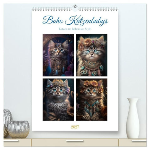 Boho Katzenbabys (hochwertiger Premium Wandkalender 2027 DIN A2 hoch), Kunstdruck in Hochglanz