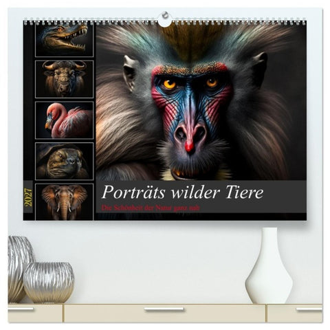 Porträts wilder Tiere (hochwertiger Premium Wandkalender 2027 DIN A2 quer), Kunstdruck in Hochglanz