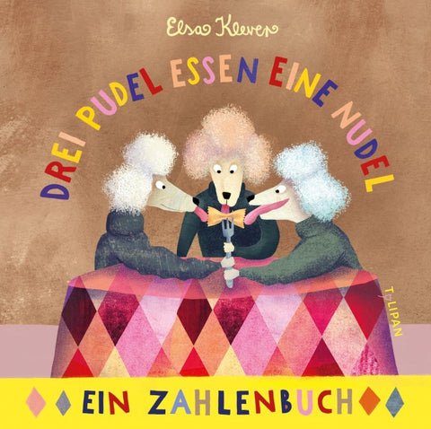Drei Pudel essen eine Nudel