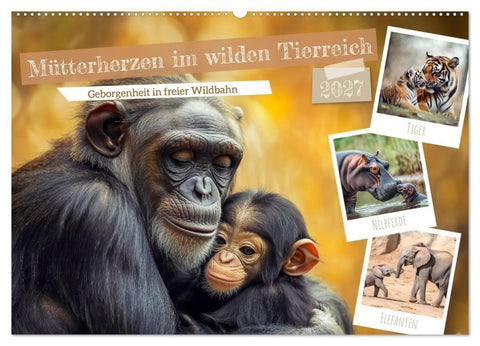 Mütterherzen im wilden Tierreich (Wandkalender 2027 DIN A2 quer), CALVENDO Monatskalender