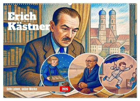 Erich Kästner (Wandkalender 2026 DIN A2 quer), CALVENDO Monatskalender