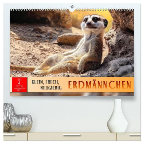 Erdmännchen - klein, frech, neugierig (hochwertiger Premium Wandkalender 2027 DIN A2 quer), Kunstdruck in Hochglanz