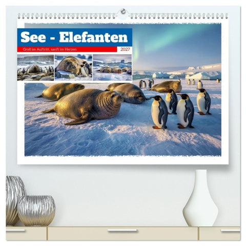 See - Elefanten (hochwertiger Premium Wandkalender 2027 DIN A2 quer), Kunstdruck in Hochglanz
