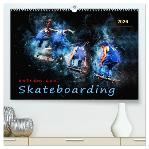 Skateboarding - extrem cool (hochwertiger Premium Wandkalender 2026 DIN A2 quer), Kunstdruck in Hochglanz