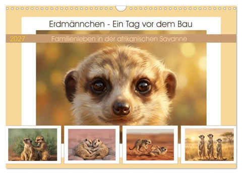 Erdmännchen - Ein Tag vor dem Bau (Wandkalender 2027 DIN A3 quer), CALVENDO Monatskalender