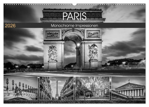PARIS Monochrome Impressionen (Wandkalender 2026 DIN A2 quer), CALVENDO Monatskalender