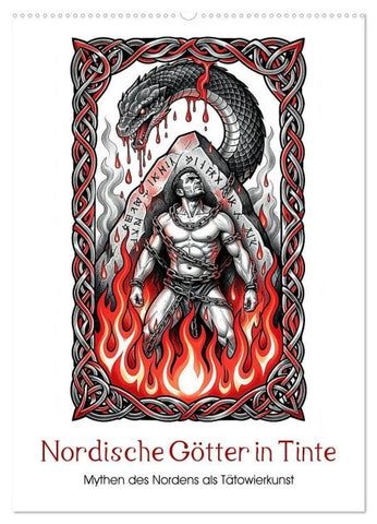 Nordische Götter in Tinte (Wandkalender 2027 DIN A2 hoch), CALVENDO Monatskalender