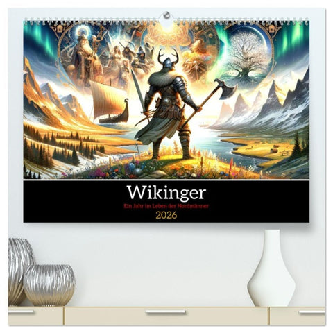 Wikinger - Ein Jahr im Leben der Nordmänner (hochwertiger Premium Wandkalender 2026 DIN A2 quer), Kunstdruck in Hochglanz