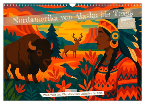 Nordamerika von Alaska bis Texas - Wild, Weit und Wunderschön (Wandkalender 2026 DIN A3 quer), CALVENDO Monatskalender