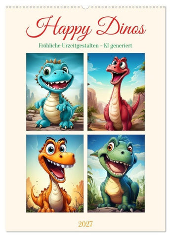 Happy Dinos (Wandkalender 2027 DIN A2 hoch), CALVENDO Monatskalender