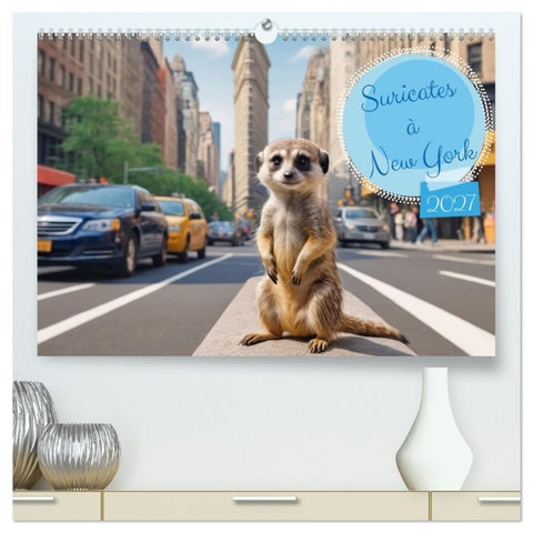 Suricates à New York (Calendrier mural haut de gamme 2027 DIN A2 vertical), CALVENDO calendrier mensuel