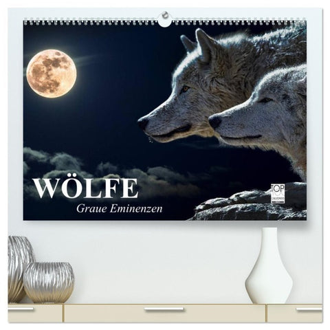 Wölfe. Graue Eminenzen (hochwertiger Premium Wandkalender 2026 DIN A2 quer), Kunstdruck in Hochglanz