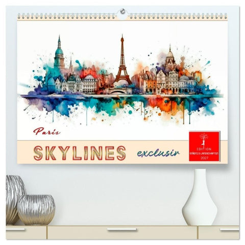 Skylines exklusiv (hochwertiger Premium Wandkalender 2027 DIN A2 quer), Kunstdruck in Hochglanz