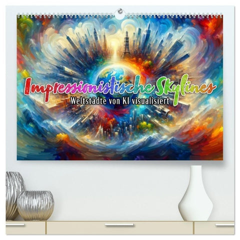 Impressionistische Skylines - Weltstädte von KI visualisiert (hochwertiger Premium Wandkalender 2027 DIN A2 quer), Kunstdruck in Hochglanz