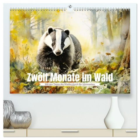 Zwölf Monate im Wald (hochwertiger Premium Wandkalender 2027 DIN A2 quer), Kunstdruck in Hochglanz