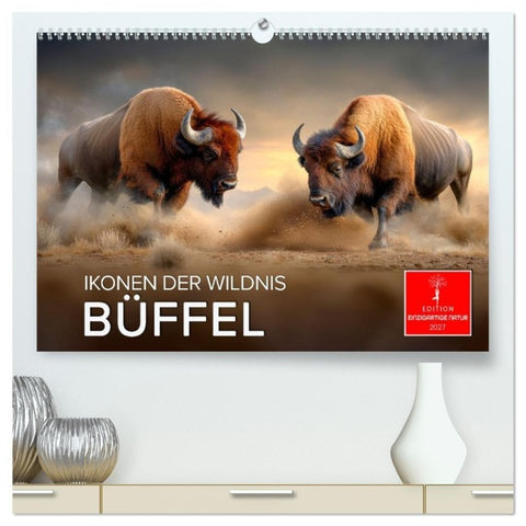 Büffel - Ikonen der Wildnis (hochwertiger Premium Wandkalender 2027 DIN A2 quer), Kunstdruck in Hochglanz