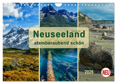 Neuseeland - atemberaubend schön (Wandkalender 2026 DIN A4 quer), CALVENDO Monatskalender